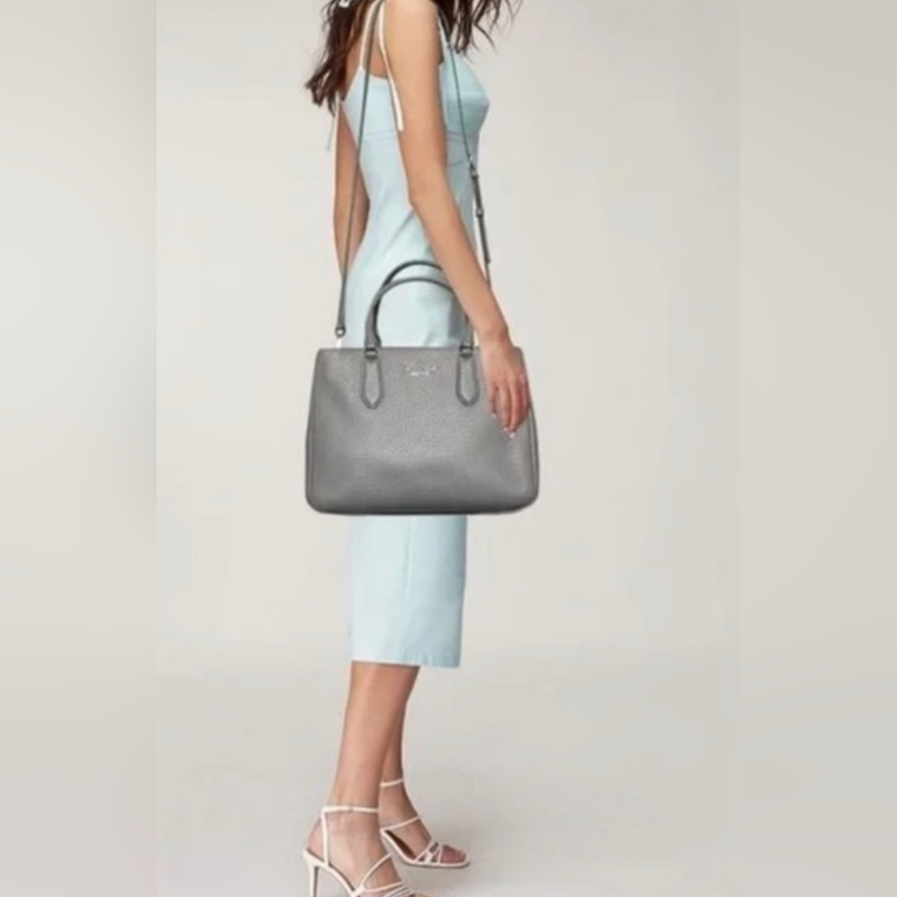 Kate Spade's Pebbled Leather Mulberry Tote/ Crossbody/Shoulder Bag In Grey.